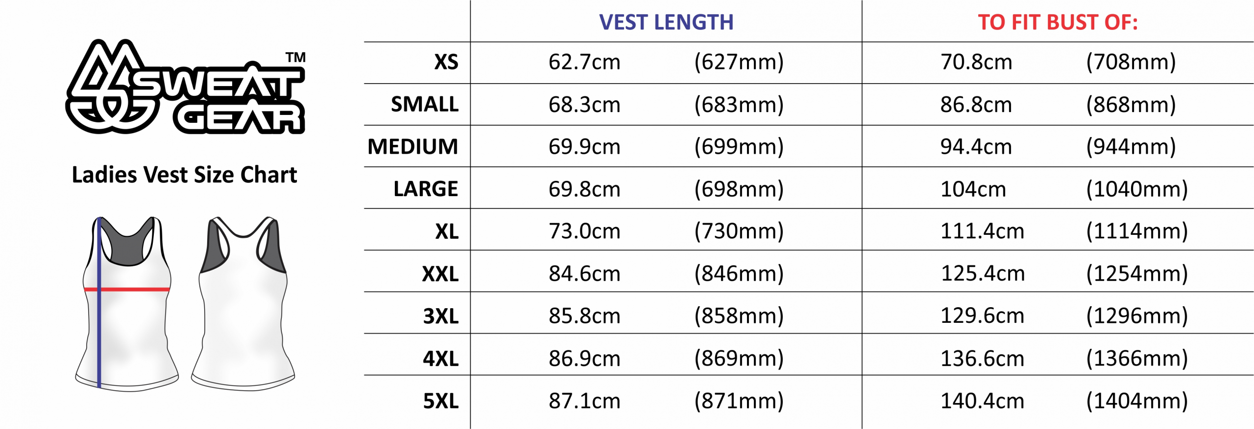 Ladies Vest Size Chart We Wear What