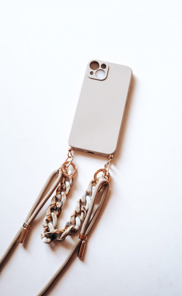 Beige Silicon Phone Cover with Rope & Chain Strap - We Wear What